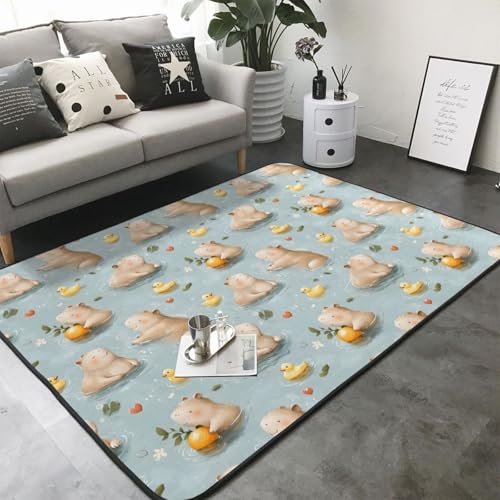 Grand tapis pour salon Capybara mignon lavable et antidérapant 203x152 cm - 4