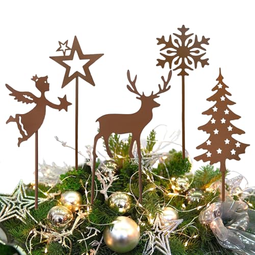 5 Stück Gartenstecker Weihnachten, Rost Deko Weihnachten enthalten...