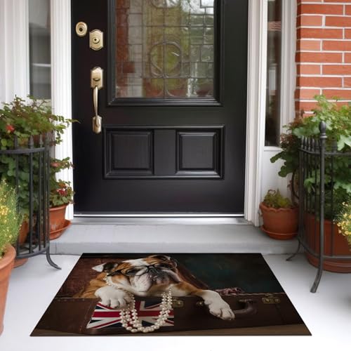 Tapis de sol brun bouledogue mignon grand format chic poil ras - 5
