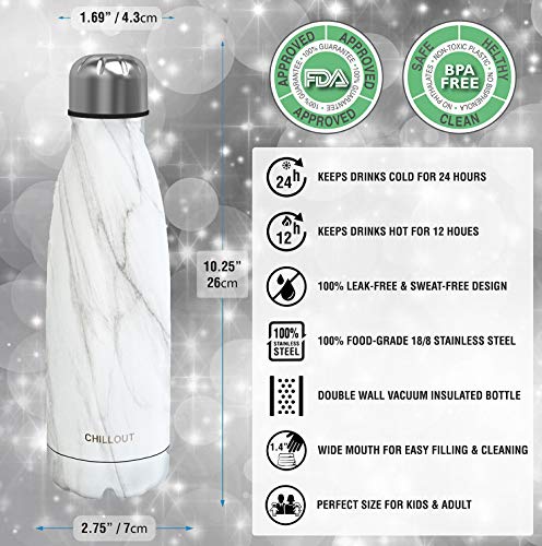 Image of CHILLOUT LIFE 17oz Insulated Stainless Steel Water Bottle, Leak Proof