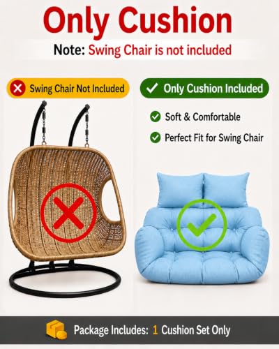 Image of Double Seater Swing Chair Cushion Replacement Pad for Hanging Egg Seat Outdoor Patio Garden Balcony Black Cover Two Person Frame Not Included Home Terrace Furniture