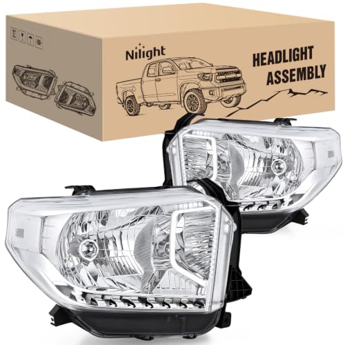 Image of Nilight Headlight Assembly Compatible for 2014-2021 Toyota Tundra | 2014 2015 2016 2017 2018 2019 2020 2021 SR5 /1794 /Limited /Platinum /SR /TRD Pro Headlamps with Chrome Housing Clear Reflector