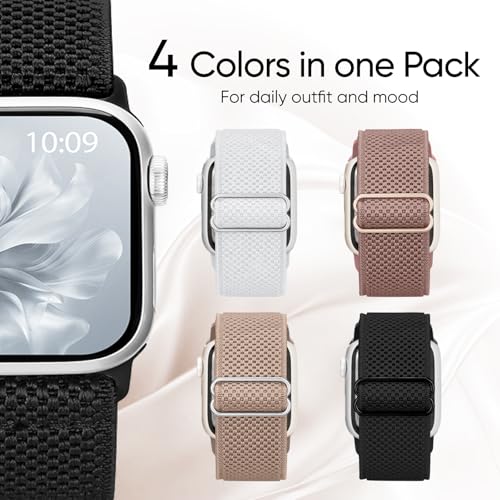 Image of 4 Pack Stretchy Solo Loop Compatible with Apple Watch Bands 38mm 40mm 41mm 42mm 44mm 45mm 46mm 49mm Women Men, Sport Nylon Elastic Straps Wristbands for iWatch Series 11 10 9 8 7 6 5 4 11 Ultra /SE 3 2