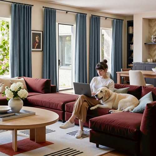 Image of Extra Long Dark Slate Velvet Curtains Back Tab 52x108 Inch 2 Panels | Blackout, Lined, Soft Velvet, For Tall Windows & High Ceilings, Light Shifting Texture, Elegant Luxury Drape, Serene