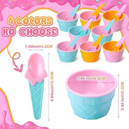 Didaey 32 Set Plastic Ice Cream Bowls with Spoons Reusable Ice Cream Bowls 4 Vibrant Colors Ice Cream Cups Summer Ice Cream Party Favors Ice Cream Party Supplies for Kid Sundae Yogurt Candy DIY Baking