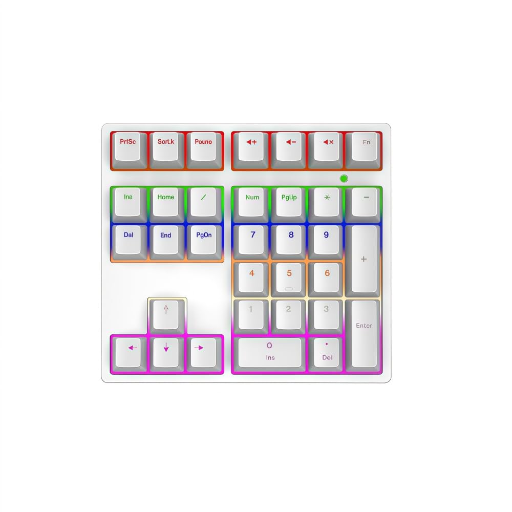 Tosuny Mechanischer Nummernblock, USB verkabelter Nummernblock mit RGB Hintergrundbeleuchtung, 34 Tasten Hotswap Blauer Schalter, Ergonomischer Nummernblocks für Laptop, PC (White)