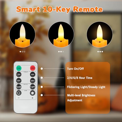 Image of Orange Fall Flameless Taper Candles with Remote, 6 Pcs Halloween Tapers