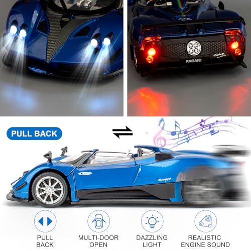 Modelo de coche a escala 1:24 Pagani Zonda HP Barchetta azul miniatura 3