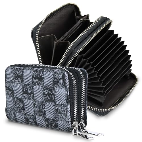 Image of Storite 9 Slot RFID Dual Zipper Wallet PU Leather Credit Debit Card Holder Wallet Money Zipper Coin Purse for Girls & Women - (Grey /Black-8 x11 x 4 cm)