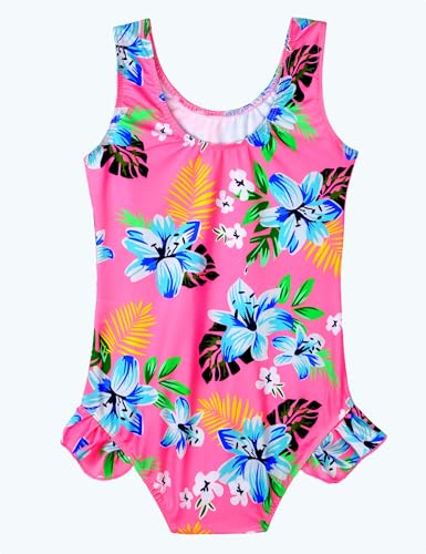 Image of Snowheart Girls Bathing Suit Toddler Swimsuit Girl Hawaiian Floral Ruffle One-Piece Breathable Swimwear 4-10T