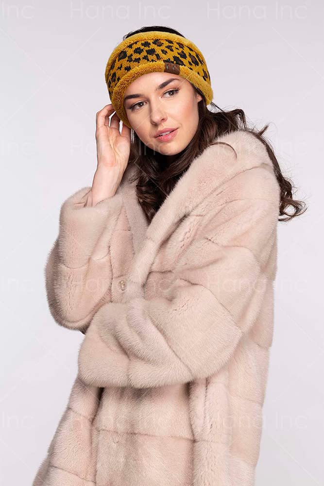 ScarvesMe Women Leopard Sherpa Lined Soft Winter Cable Knit Headband Headwrap