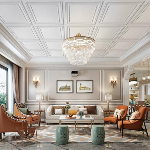 Image of STICKGOO Drop Ceiling Tiles 24x24 Inch, Glue Up Ceiling Panels, Pack of 12 | PVC Waterproof, Prevent Breakage, Easy Installation, Ceiling Covering for Home Office Decor, Cover 48 Sq. Ft, White