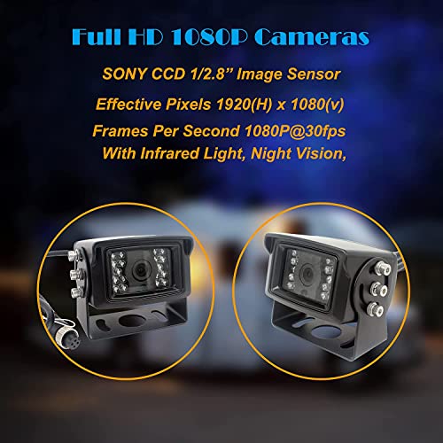 Image of 9 inch Monitor 1080P Rear View Camera System with Wired, DVR Recorder, Support 256GB SD Card, 4 Channel Input, Quad Split Screen, 1080P Backup Camera for Trucs, Trailer, Motorhome, Caravans