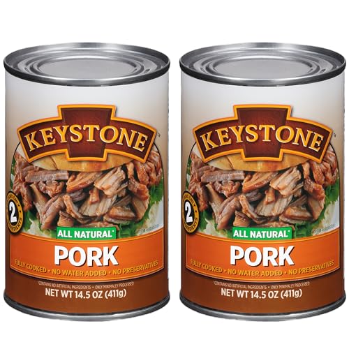 Keystone Meats All Natural Heat and Serve Canned Pork, 14.5 oz – Fully Cooked and Ready to Eat – Shelf Stable for 5 Years – Canned Meat for Everyday Meals, Emergency Survival Food, and Long-Term Storage – Gluten-Free, No Carbs, Non-Perishable – Made in USA – Pack of 2