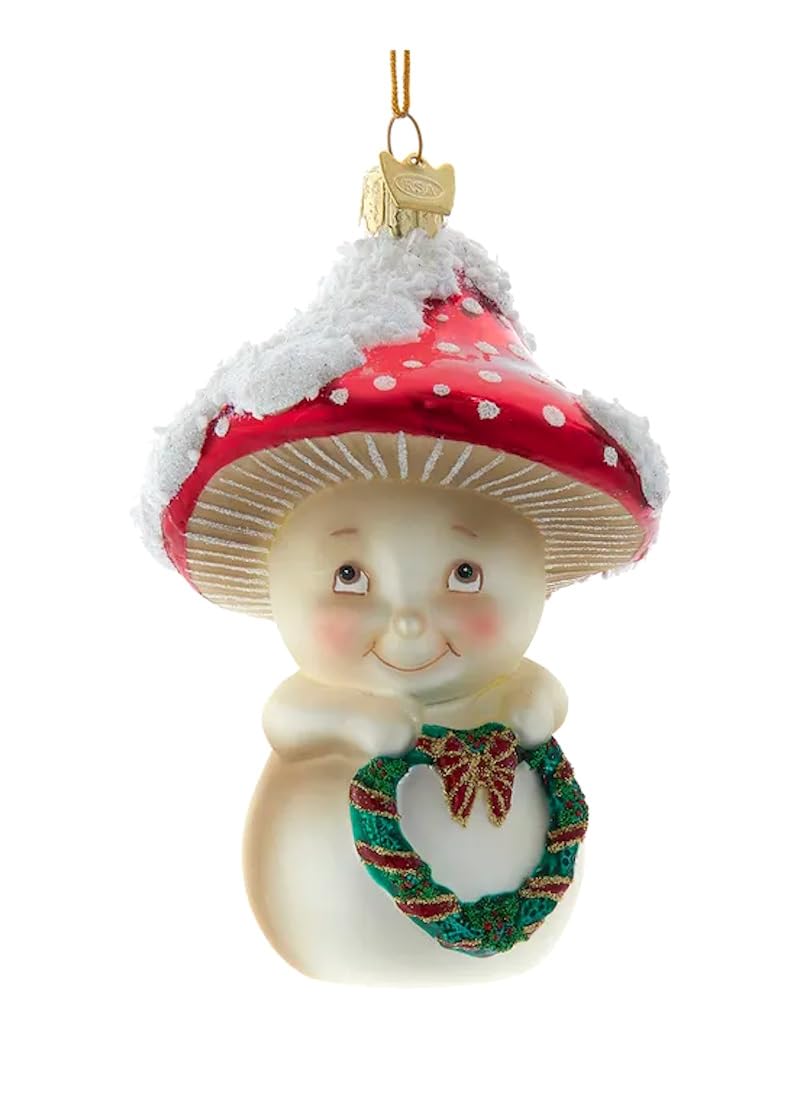 The Bridge Collection 5" Snow Covered Mushroom Child Ornament - Whimsical Toadstool Christmas Ornament