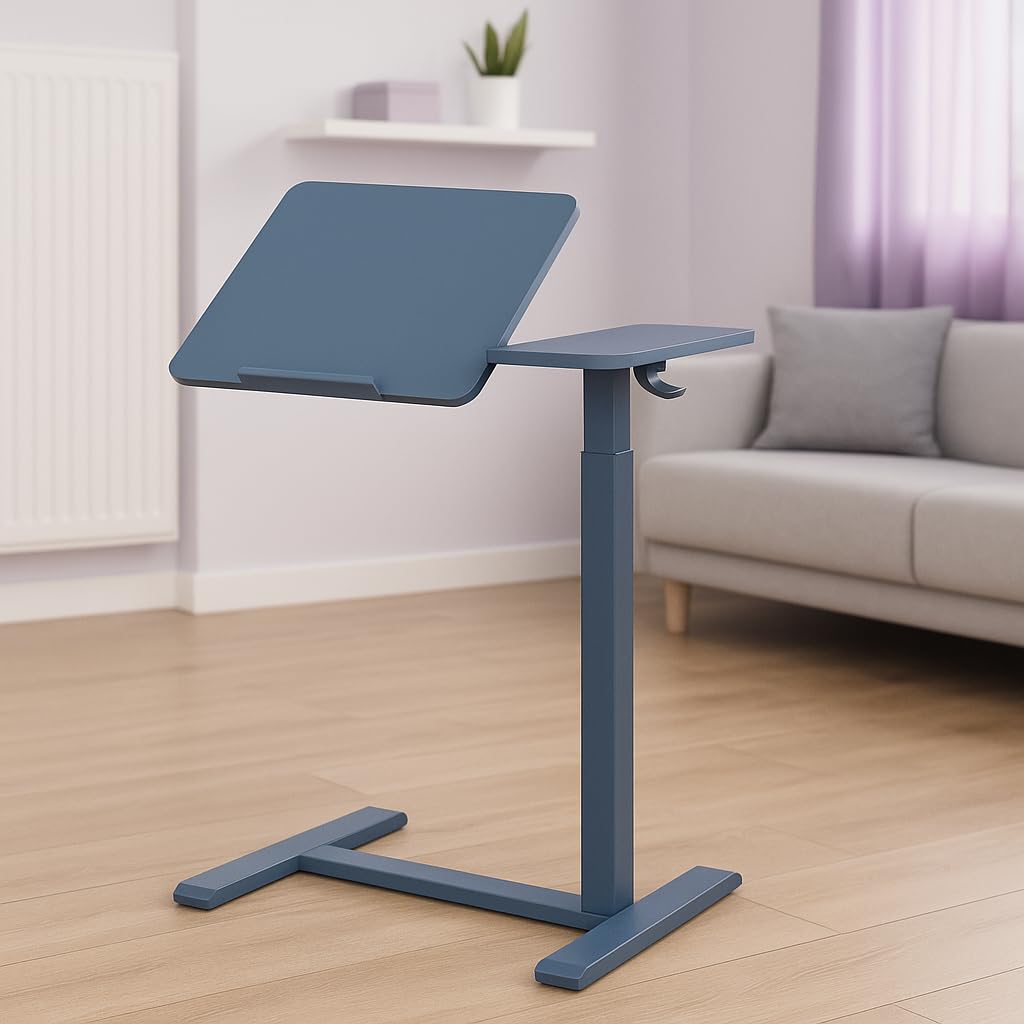 Spacetronik Tavolino Regolabile in Altezza 70x40 cm per Laptop con Piano Inclinabile e Bordo Antiscivolo – Tavolino da Letto in Acciaio (Blu)