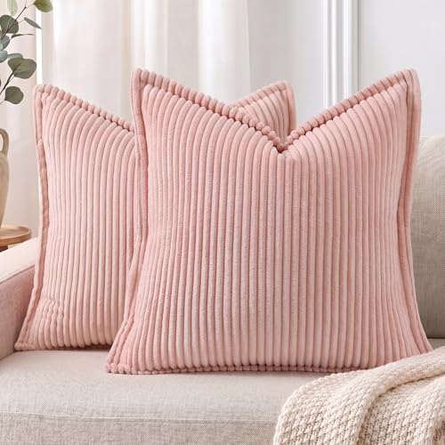 Mecatny Corduroy Decorative Throw Pillow Covers 20x20 Set of 2 Pink