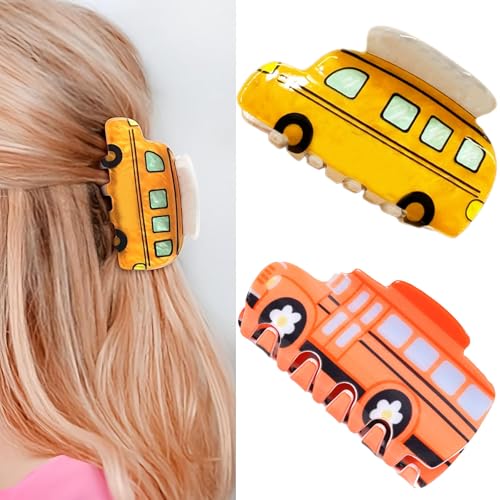 School Bus Hair Claw Clips for Women, 2-Pack Teacher Hair Accessories...