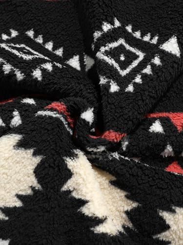Image of ZAFUL Men 1 /4 Zipper Ethnic Aztec Fleece Unisex Winter Sweatshirt Tops 2026 | Funnel Neck Fluffy Polar Fleece Faux Sherpa Soft Thermal Pullover Kangaroo Pocket Jacket Hoodie Tops