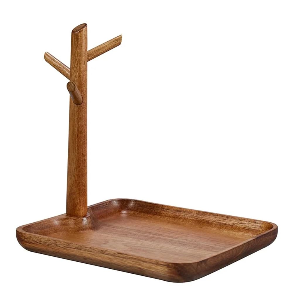 FMURY - Bandeja de almacenamiento de madera para teléfono, llaves, joyas, organizador de escritorio, decoración del hogar, mesa, entrada, contenedor de almacenamiento