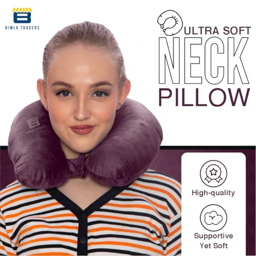 Image of CRAE Travel Neck Pillow for Men & Women | Soft Fibre Cushion for Flight, Car & Train | Soft Velvet Fabric with Attachable Snap Strap | Cervical Support for Neck Pain Relief.Pack of 1(Mouving Mauve)