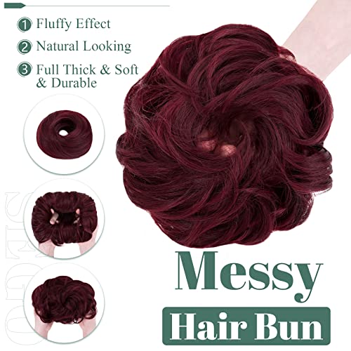 SEGO 55g Messy Bun Fluffy Tousled Updo Scrunchies Synthetic Thicker Hair Bun Hair Piece for Women Donut Easy Bun Hairpiece Wine Red - Image 3