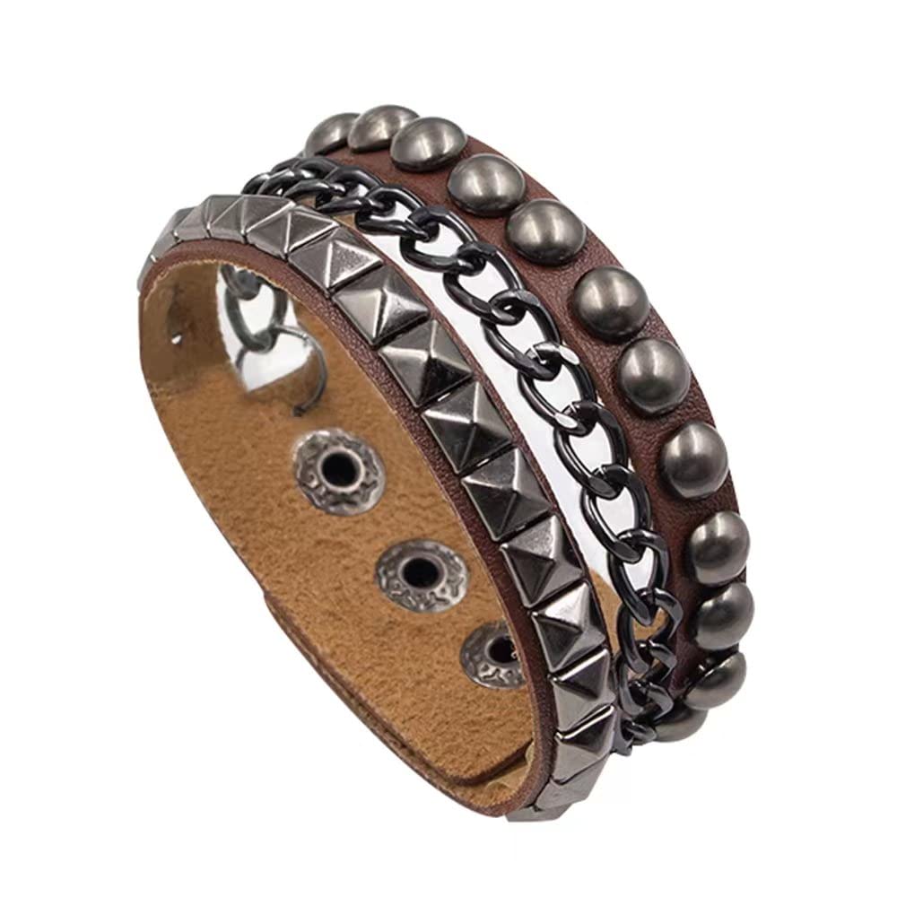 TURTLEDOVE Punk Leather Cuff Bracelet - Goth Rock Leather Wristband with Chain for Party