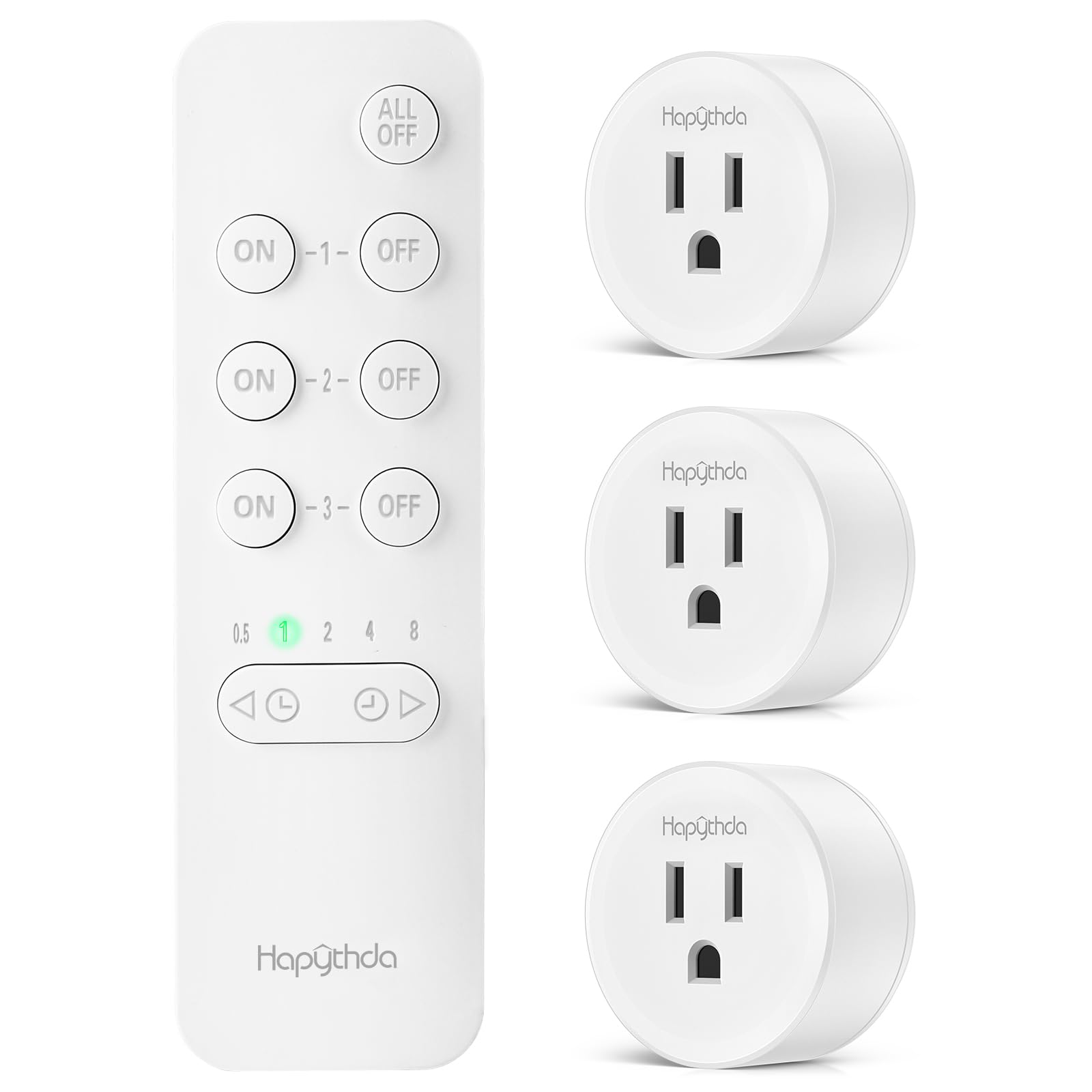 HAPYTHDA Remote Control Outlet Plug with Countdown Function, 15A/1500W, 500 Feet RF Range Wireless Light Switch, No Wiring Needed Remote Outlet for Small Electrical Appliance,3 Outlets & 1 Remote