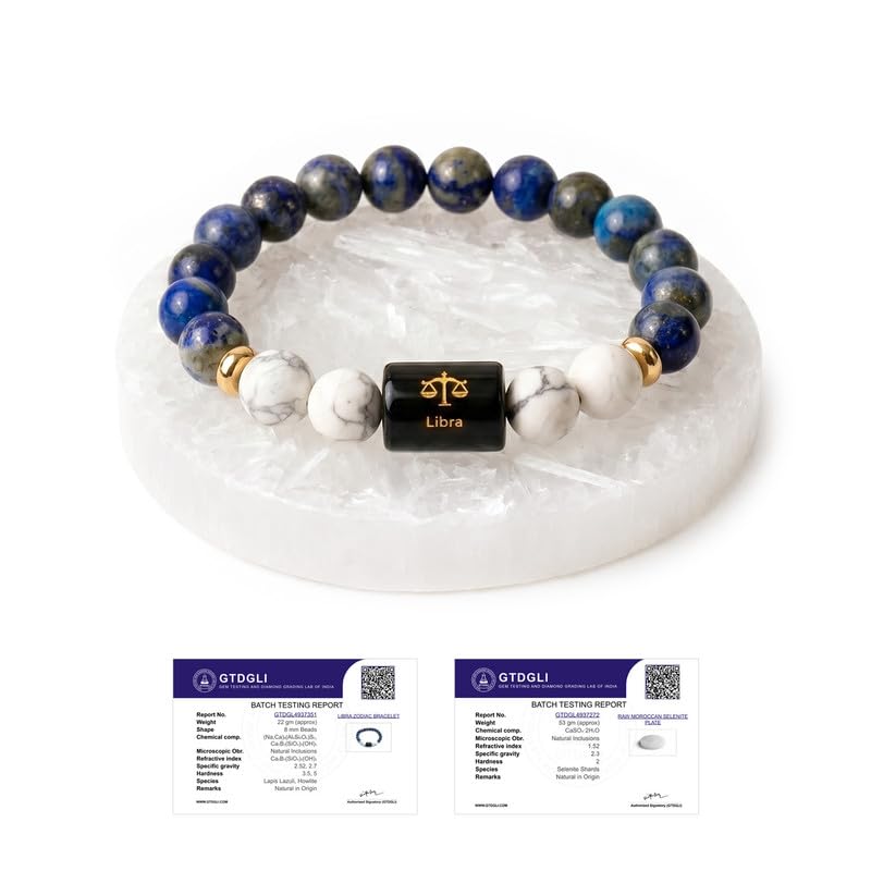 Image of Astrotalk Zodiac Bracelet with Raw Selenite Plate | Healing Crystals for Protection & Emotional Balance | Citrine & Tiger Eye | Bracelet for Man & Woman | Gift for Man & Woman