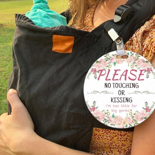 PLIGREAT 2 Pcs Please No Touching or Kissing Baby Sign Dont Touch Reminder Hanging Sign Tags with Strap and Clip for Stroller Carrier Pram Car Seat Newborn Girl Boy Preemie Baby Shower Birthday Gifts - Image 5