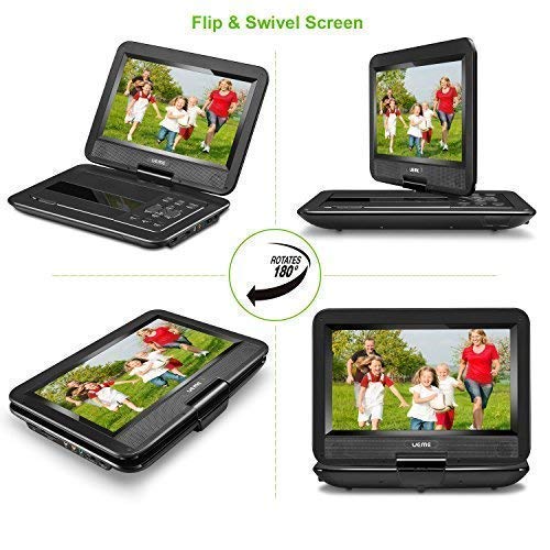 UEME DVD Player Portable with 10.1 Inch Swivel Screen, with Car Headrest Mount Holder, Remote Control, Car Charger, Power Adaptor, Built-in Rechargeable Battery, Region Free Players (Black)