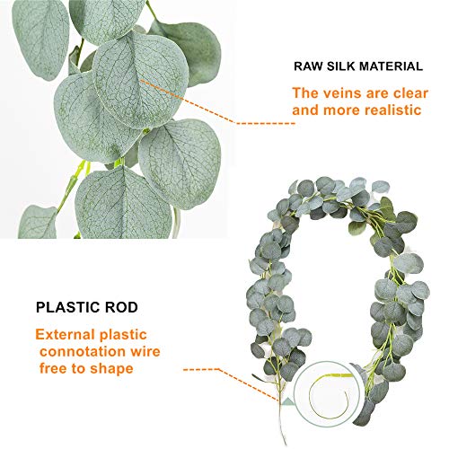 LJDJ Artificial Eucalyptus Garland – 6.5 Ft Faux Silk Eucalyptus Leaves Plant Fake Leaf Greenery Vines Twig Wreath Decorations for Wedding Holiday Party Backdrop Arch Floral Mantle Table Wall Dcor