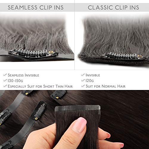 Wennalife Seamless Clip In Hair Extensions, 16 Inch 7pcs 130g Dark Brown Real Human Hair - Image 3