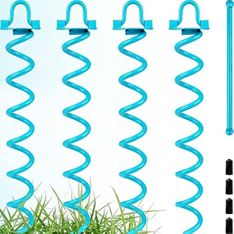 Gray Bunny 16" Ground Anchors Screw in, 4 pk Trampoline Stakes, Trampoline Anchors, Trampoline Tie Down Anchor Kit, Great for Securing Tents, Tarps, Swing Sets, Includes Torque Bar & Carrying Sack Cover