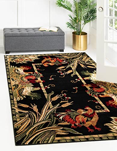 Image of Unique Loom Barnyard Collection Area Rug - Farm (2' x 3' 1 inch Rectangle, Black / Cream)