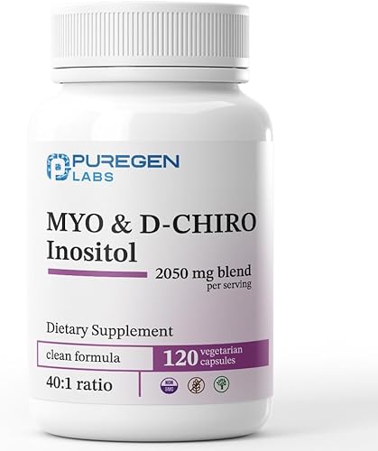 Puregen Labs - Suplemento de inositol | Myo inositol y D-Chiro Inositol 2050mg - 120 cápsulas vegetales | Sin aditivos nocivos | Sin OMG, sin gluten