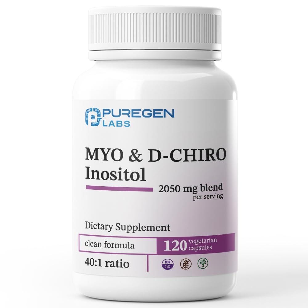 Puregen Labs Inositol Supplement | Myo Inositol & D-Chiro Inositol 2050mg - 120 Veggie Caps | No Harmful Additives | Non-GMO, NO Gluten and Dairy