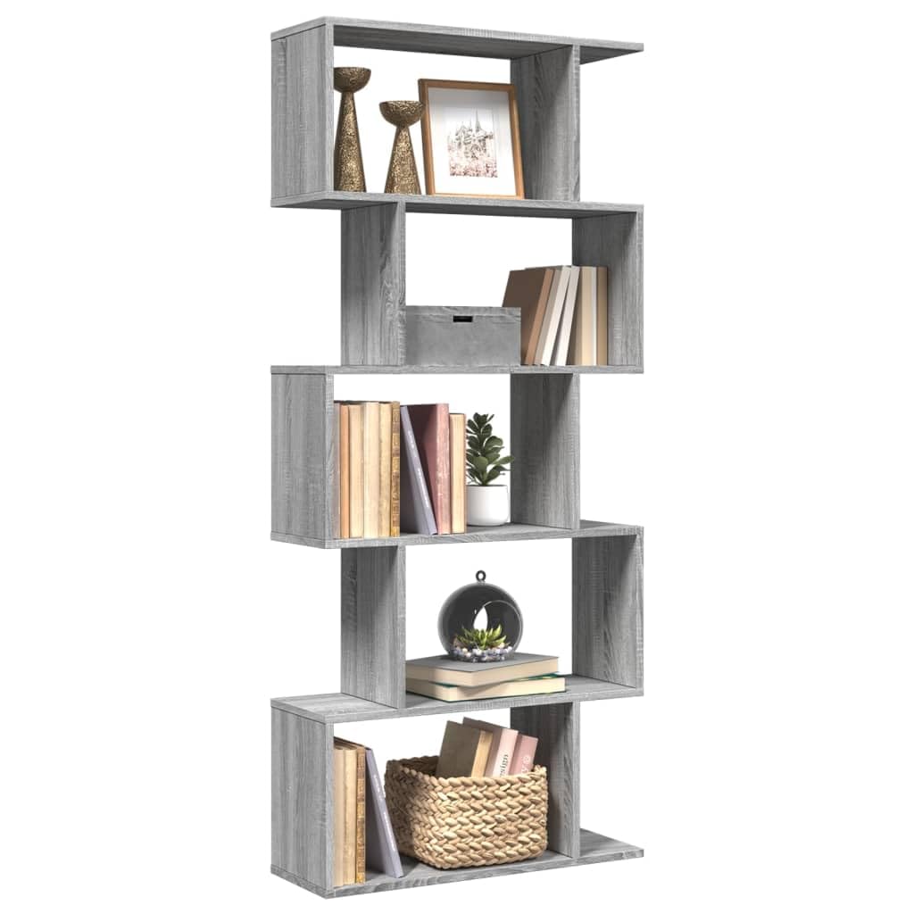 Scaffalatura divisoria a 5 ripiani, grigio Sonoma, 70 x 24 x 161 cm, con molto spazio, flessibile come divisorio, adatta per soggiorno, ufficio, cameretta dei bambini e corridoio, robusto