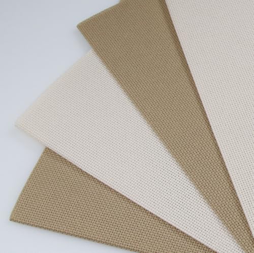 Image of KCS 4 /6 pc of 12 inch x 18 inch(30cmx45cm) 18CT Counted Cotton Aida Cloth Cross Stitch Fabric (4 pc, Ecru+Khaki)