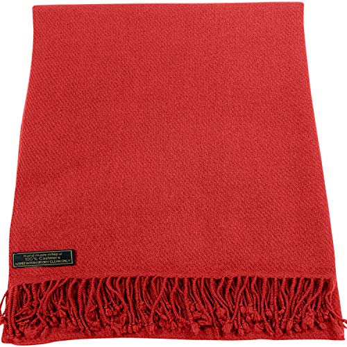 CJ Apparel Red 100% Cashmere Shawl Pashmina Scarf Wrap Stole Head Wrap Hand Made in Nepal New2