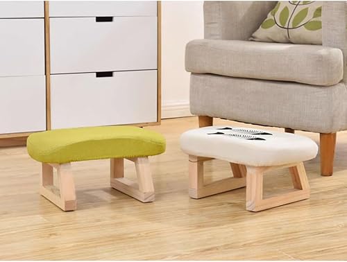 Miniatura 5 de Banco otomano pequeño de madera maciza, taburete rectangular con patas de madera, asiento acolchado moderno, taburete bajo, taburete para sala de