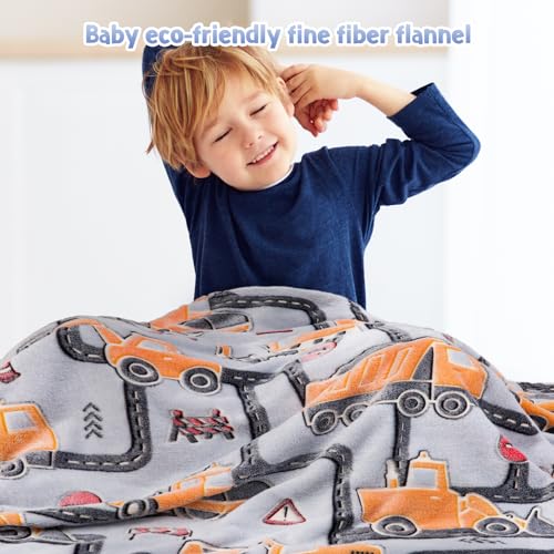 Image of Glow in The Dark Truck Blanket- Kids Boys Construction Excavator Truck Toys for Toddlers Age 1 2 3 4 5 6 7 8 9 10 Years Old Teen Birthday Christmas Valentine's Easter Gifts Car Plush Throw 50 inchx 60 inch