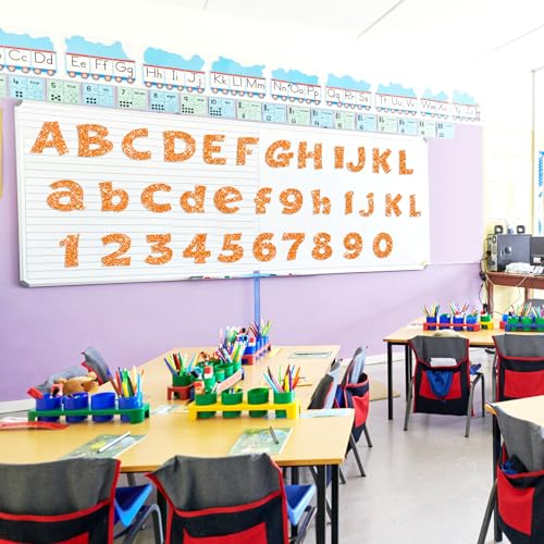 Image of Colarr 216 Pcs Orange Bulletin Board Letters Glitter 4 Inch Fall Letter for Classroom Alphabet Punctuation Symbol Cutout Die-Cut Poster Letter with Adhesive Dot School Autumn Party Pumpkin Holiday