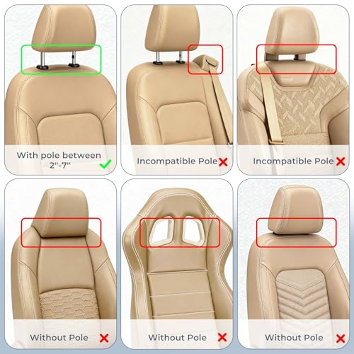 Image of Adjustable Car Headrest Pillow, Road Pal Headrest, U-Shaped Travel Sleeping Pillow for Kids & Adults, Head Neck Support Only Suitable for Car Seat Headrest with Poles, Khaki