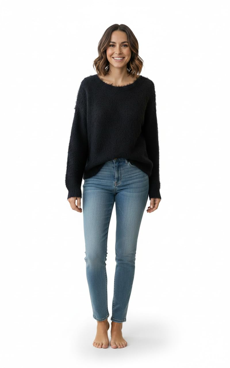 Women Sweater for Winter Woollen Fur Warm Stretch Relaxed Fit Sweaters for Women Winter Stylish Soft Winter Wear Top – Black-image-45