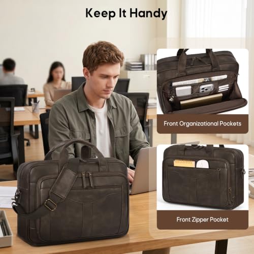 Image of RAINSMORE Messenger Bag for Men 16 inch Vintage PU Leather Laptop Briefcase