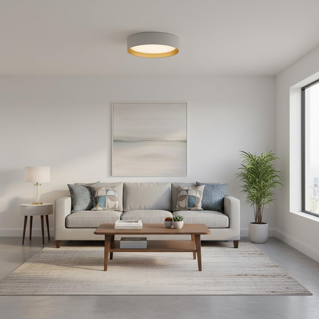 Alpinaluz Plafoniera LED da Soffitto Ø40 cm 30W Schermo Tessile Bianco con Interno Dorato Riflettente Luce Regolabile CCT 3000K/4000K/6000K Design Elegante per Soggiorno Camera