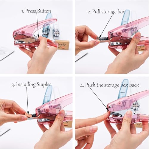 Image of NatSumeBasics Pink Plier Effortless Stapler & 1000 Rose Gold Staples 25 Sheets Capacity Heavy Duty Manual Staplers for Office Accessories