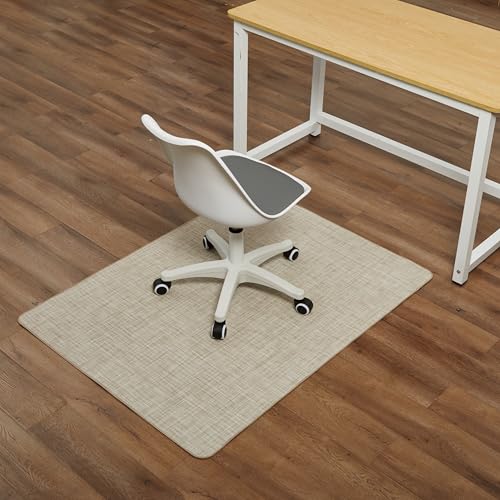 Image of Chair Mat for Hardwood Floor, 47 inch x 52 inch Heavy Duty Office Chair Mat for Rolling Chairs, Anti Slip, Non-Curve, Floor Protector for Home Office, Ivory Linen Weave