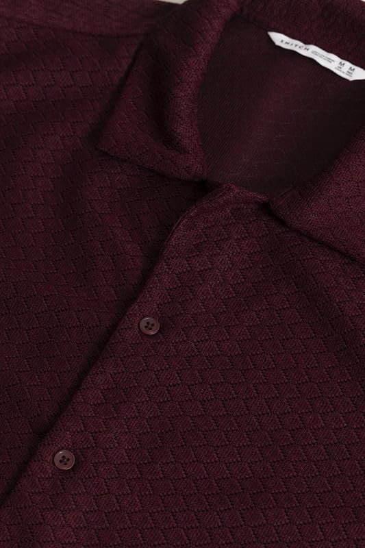 Image of SNITCH nector Maroon Cuban Collar Self Design Box Fit Shirt